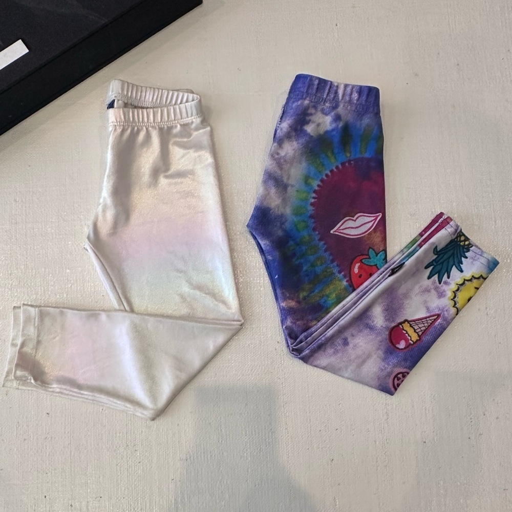 TEREZ Emoji & White Metallic Old Navy Kids Leggings-BUNDLE!